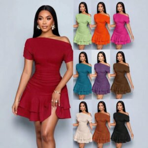 One-Shoulder Slim Fit Ruffle Dress